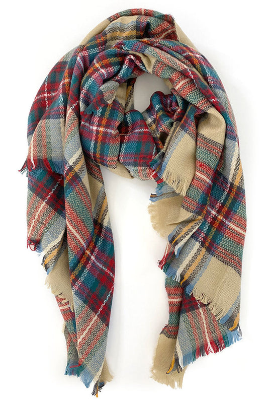 Beige Plaid Blanket Scarf