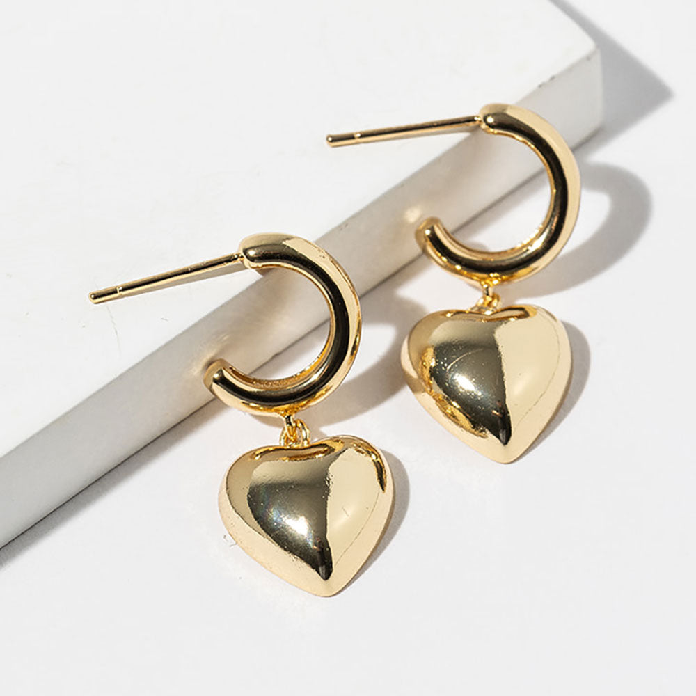 Gold Puffed Heart Hoop Earrings