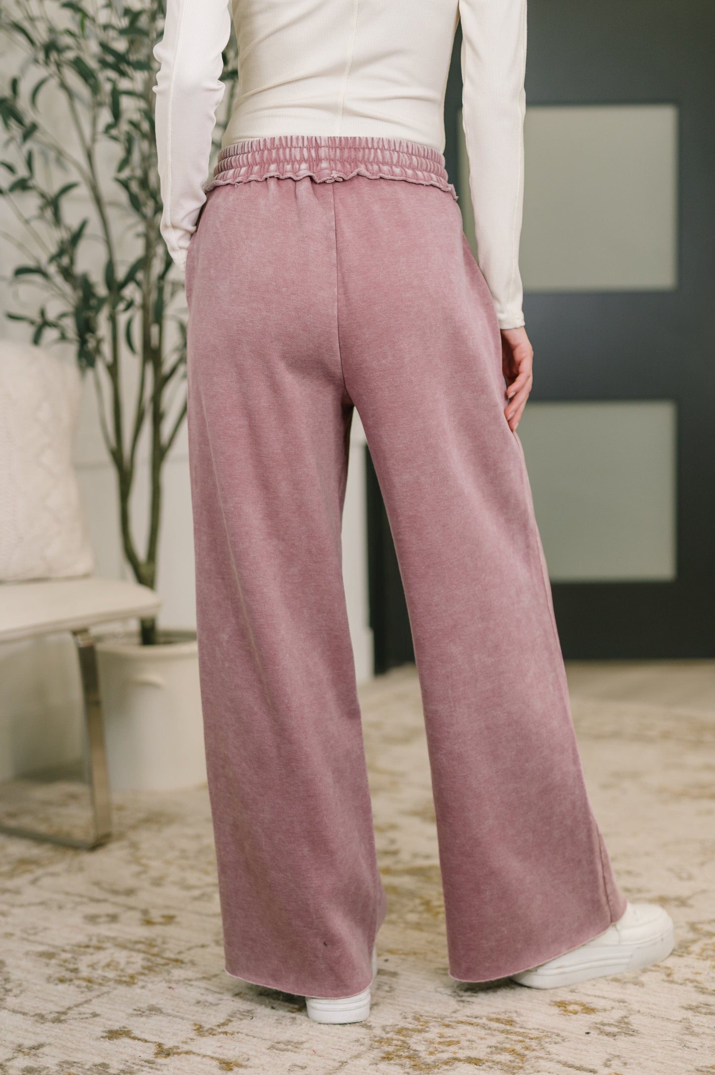 Nights Like This High Waist Palazzo Sweats in Light Rose