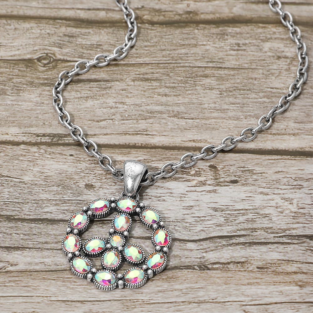 Vintage Boho Crystal Statement - Chunky Stone Peace Pendant Necklace
