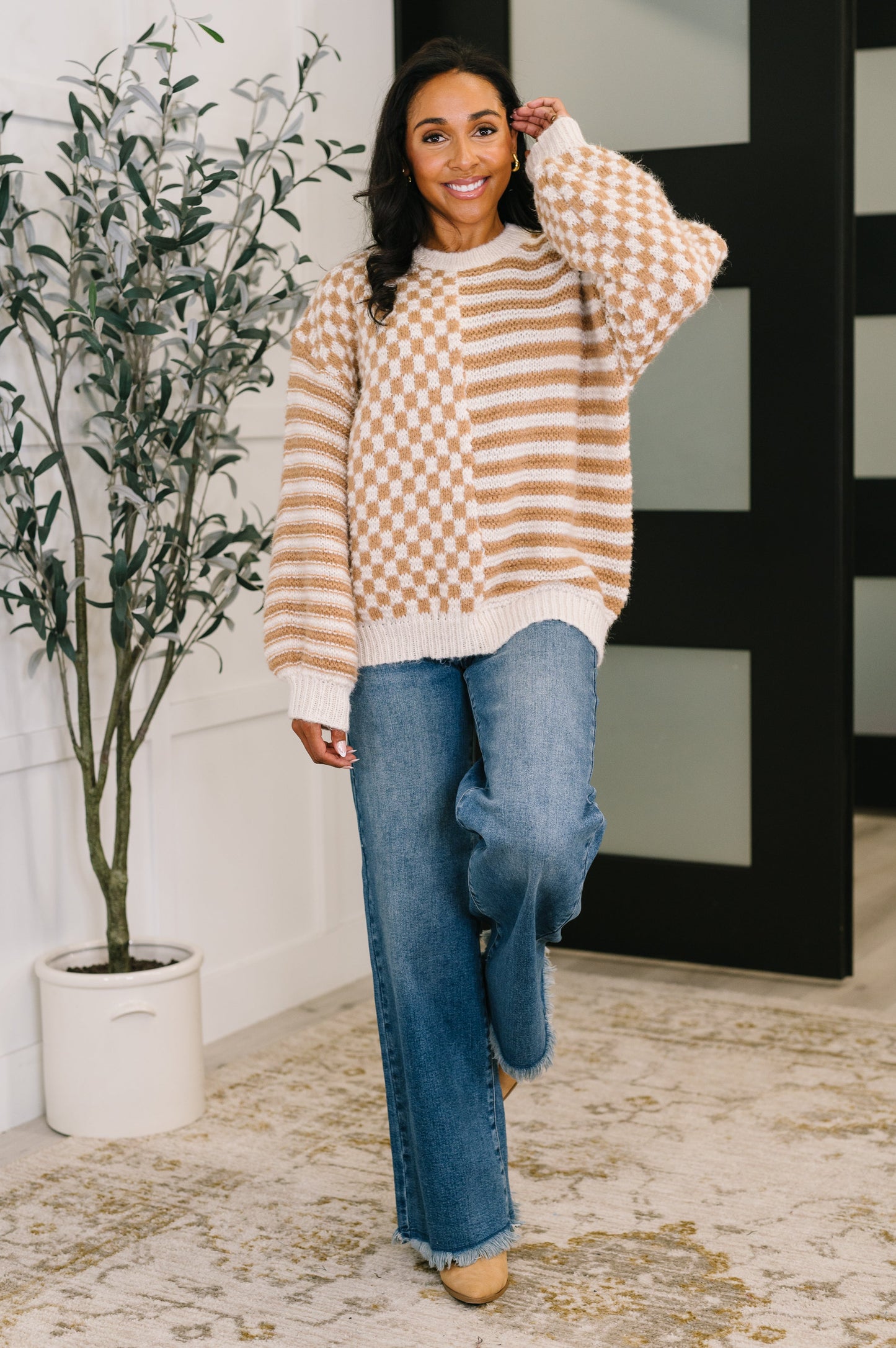 Pattern Play Oversized Pullover in Taupe