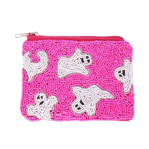 Pink Ghost beaded coin pouch