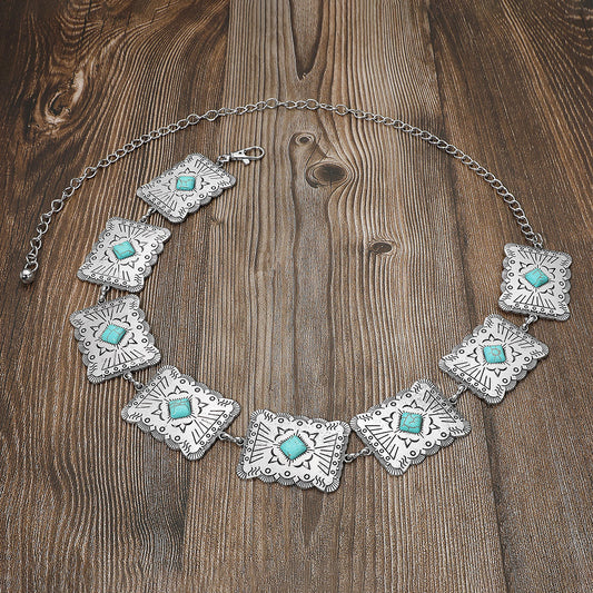 Sundance Spirit Turquoise Concho Chain Belt – Western Square Link Accent