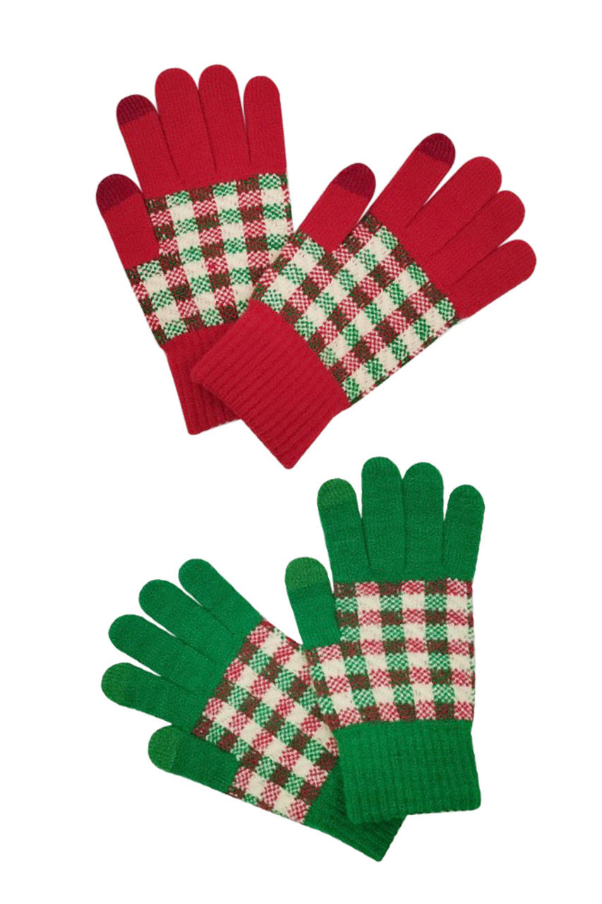 Christmas Plaid Check knit gloves