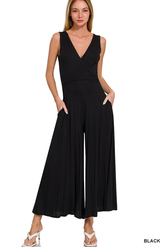 Black surplice jumpsuit