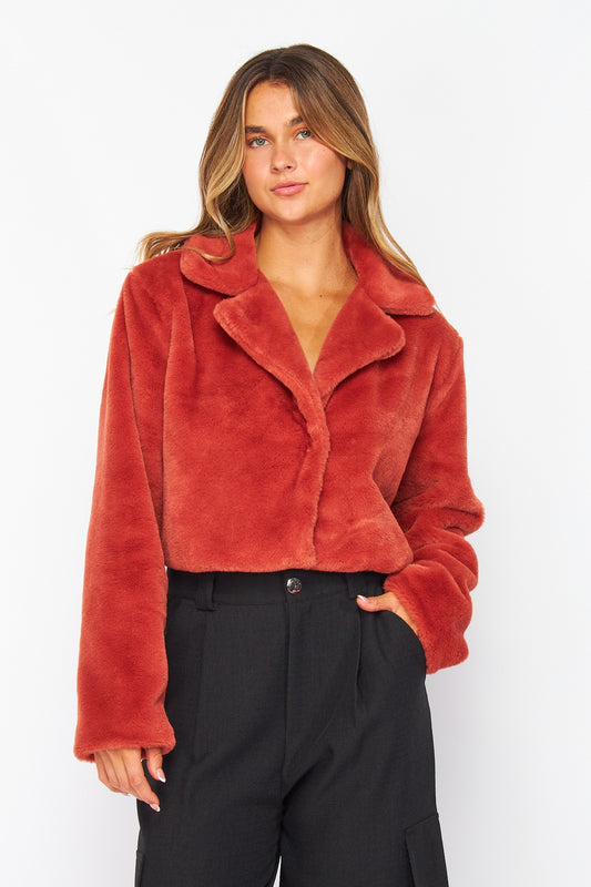 Velvet Hour - Apricot Brandy Cropped faux fur jacket