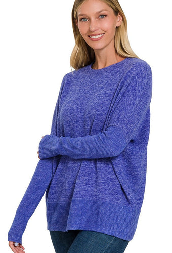 Bright Blue Brushed Melange Dolman sleeve sweater