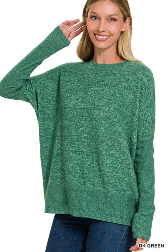Forest Green Brushed Melange Dolman sleeve sweater