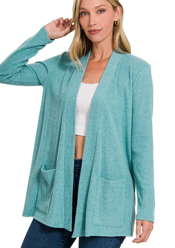 Dusty Teal Heather ribbed cardigan