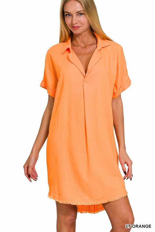 Orange Sherbert Linen shirt dress