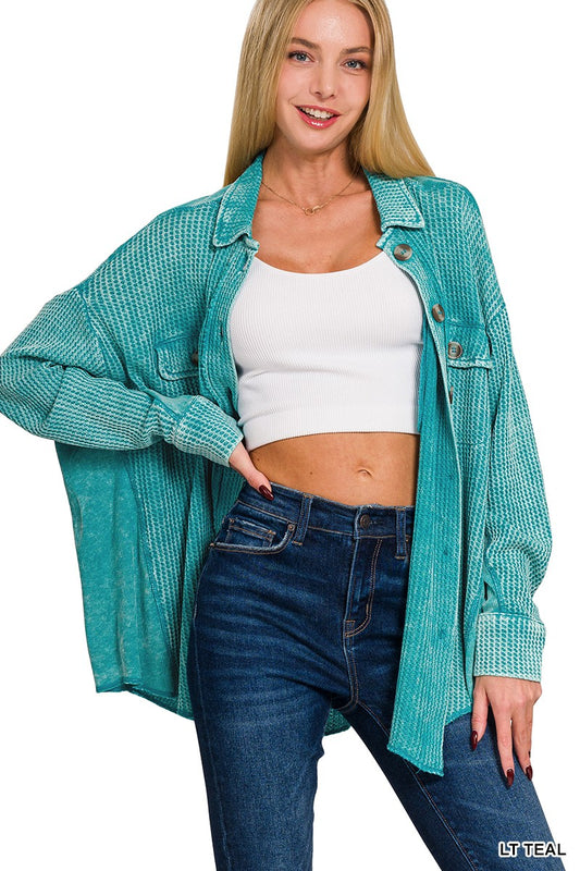 Teal Dreams Oversized acid wash cotton shacket