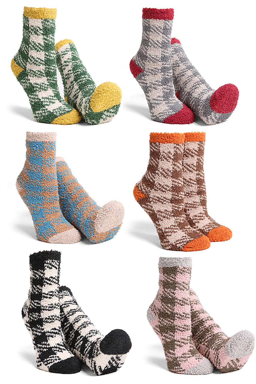 Plush Sock Houndstooth Single Pair