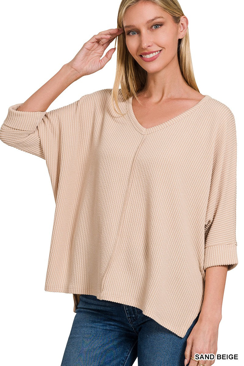 Sand Beige Corded Vneck top