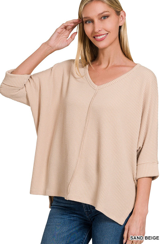 Sand Beige Corded Vneck top