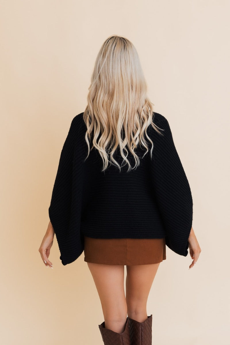 Cozy Elegance Knit Poncho in Black