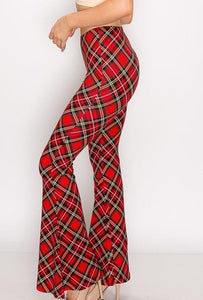 Holiday plaid red tartan stretch flare pants