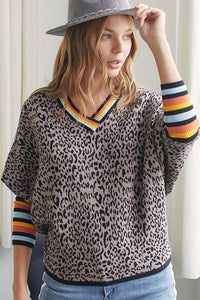 Retro stripes dolman cheetah sweater