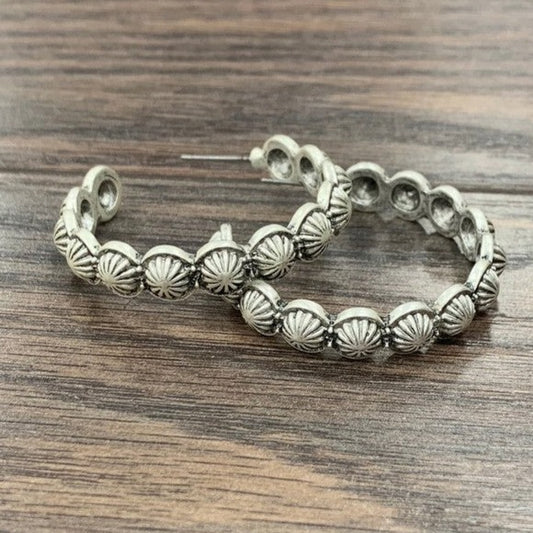 Antique silver plate concho earrings