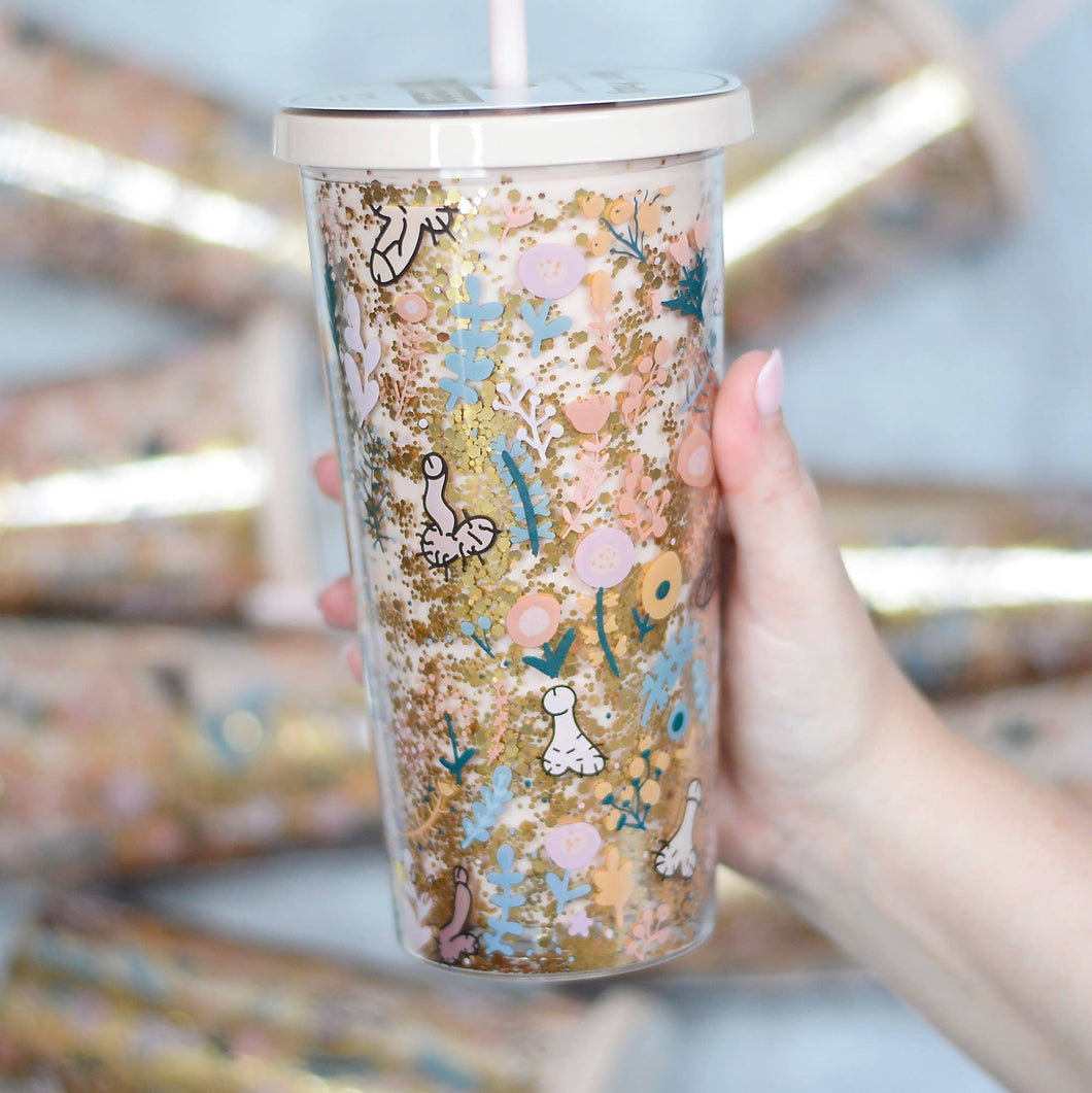 Sparkly Peen Plastic Tumbler with straw