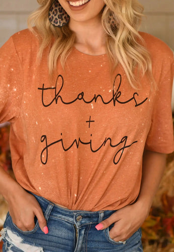 Thanks & Giving bleach splatter graphic tshirt