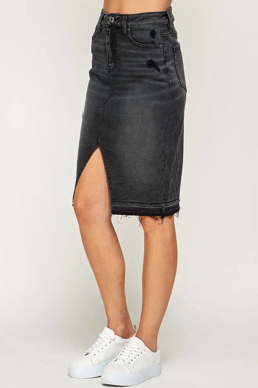 Black denim skirt