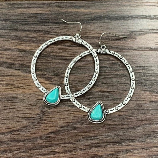 Silver stamped and turquoise stone earrings