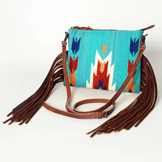 Turquoise Woven saddle blanket with fringe