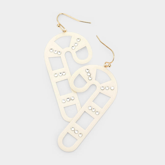 White Christmas Candy Cane earrings