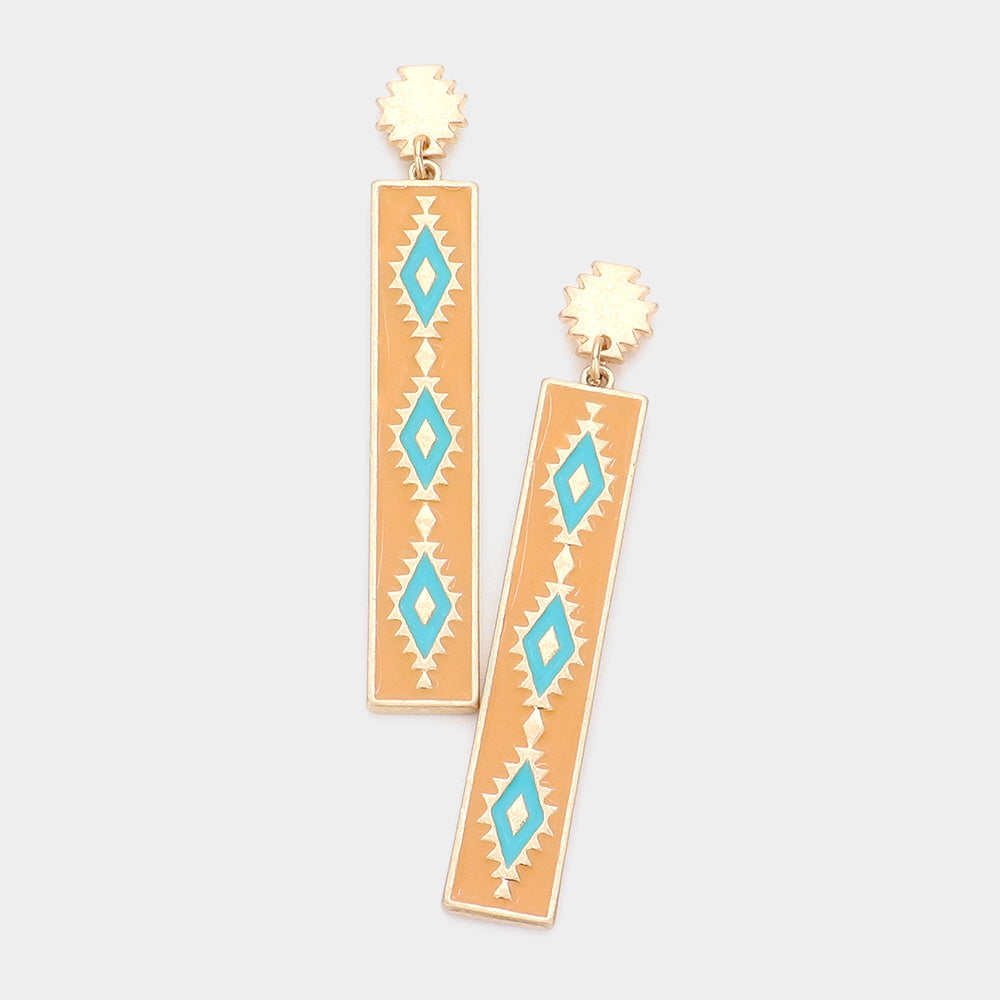 Mustard and Turquoise Aztec bar earring