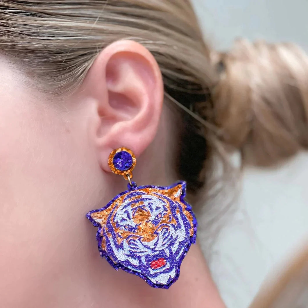 PREORDER: Glitter College Football Tiger Earrings in Two Colors
