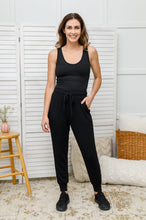 Kat High Waisted Textured Knit Joggers in Black