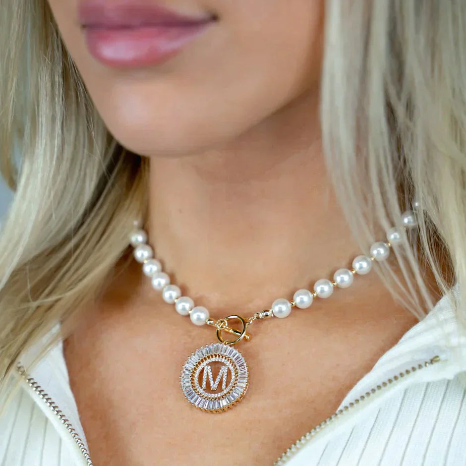 Pearl and Chain Initial Necklace
