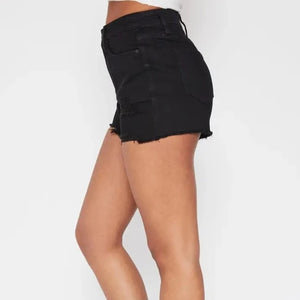 Black distressed denim shorts