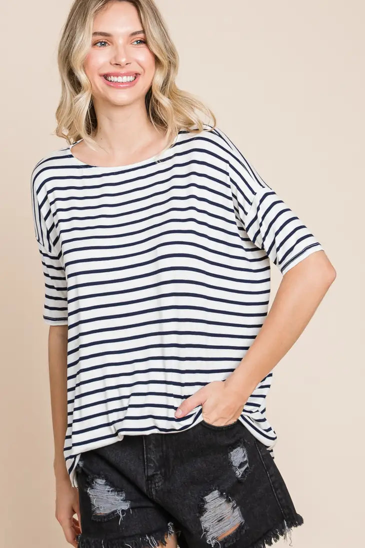 Ivory and Charcoal nautical stripe casual top