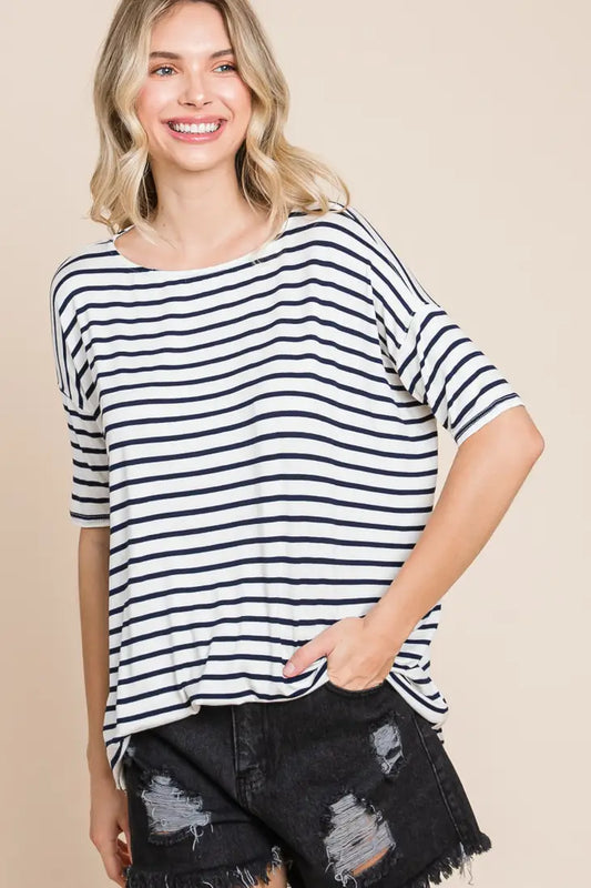 Ivory and Charcoal nautical stripe casual top