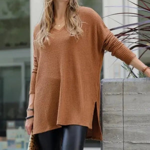 Brushed relaxed knit top deep camel