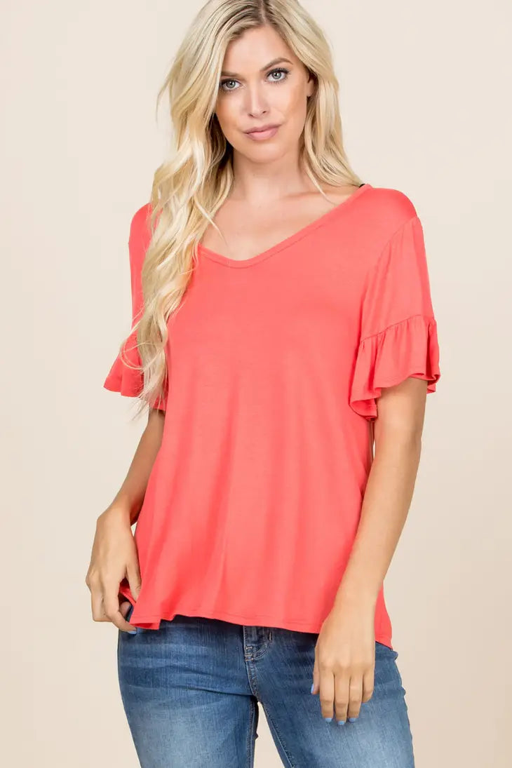 Coral Bow tie back casual top