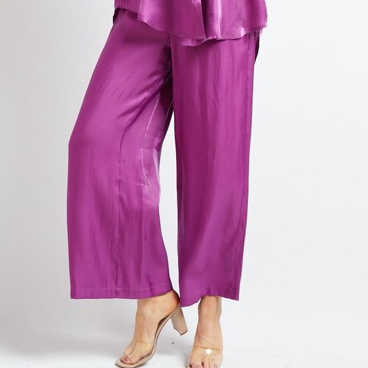 Berry Fabulous wide leg satin pants