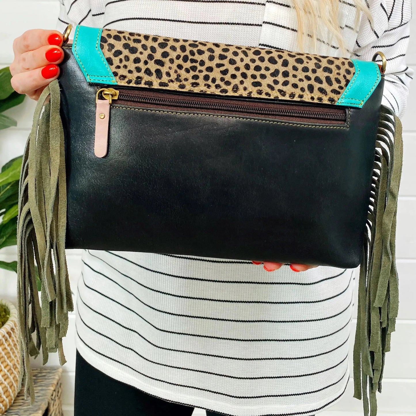 The Jules leather and hair on hide bag with fringe