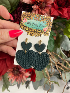 Green with envy clay heart earrings