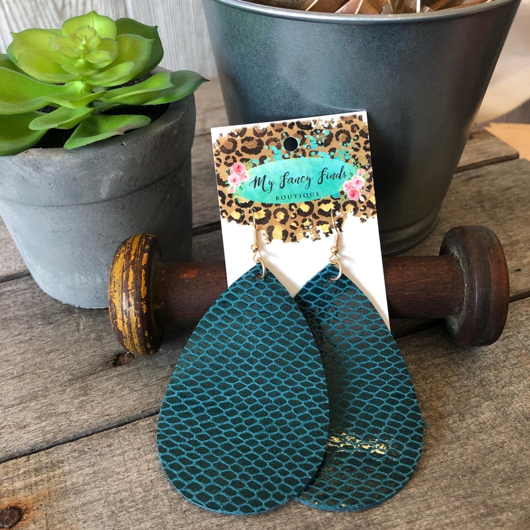 Turquoise embossed Leather Earrings