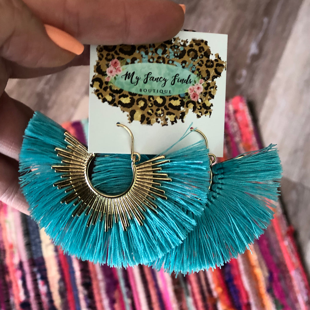 Fringe Sunburst Earrings in Turquoise