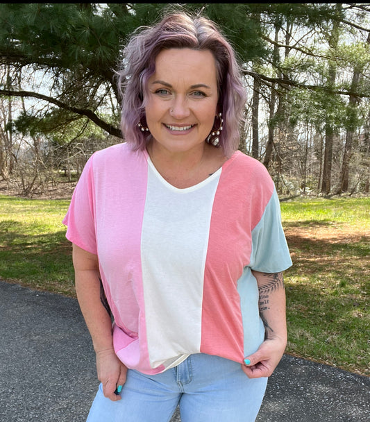 Spring Color blocked stripe casual top