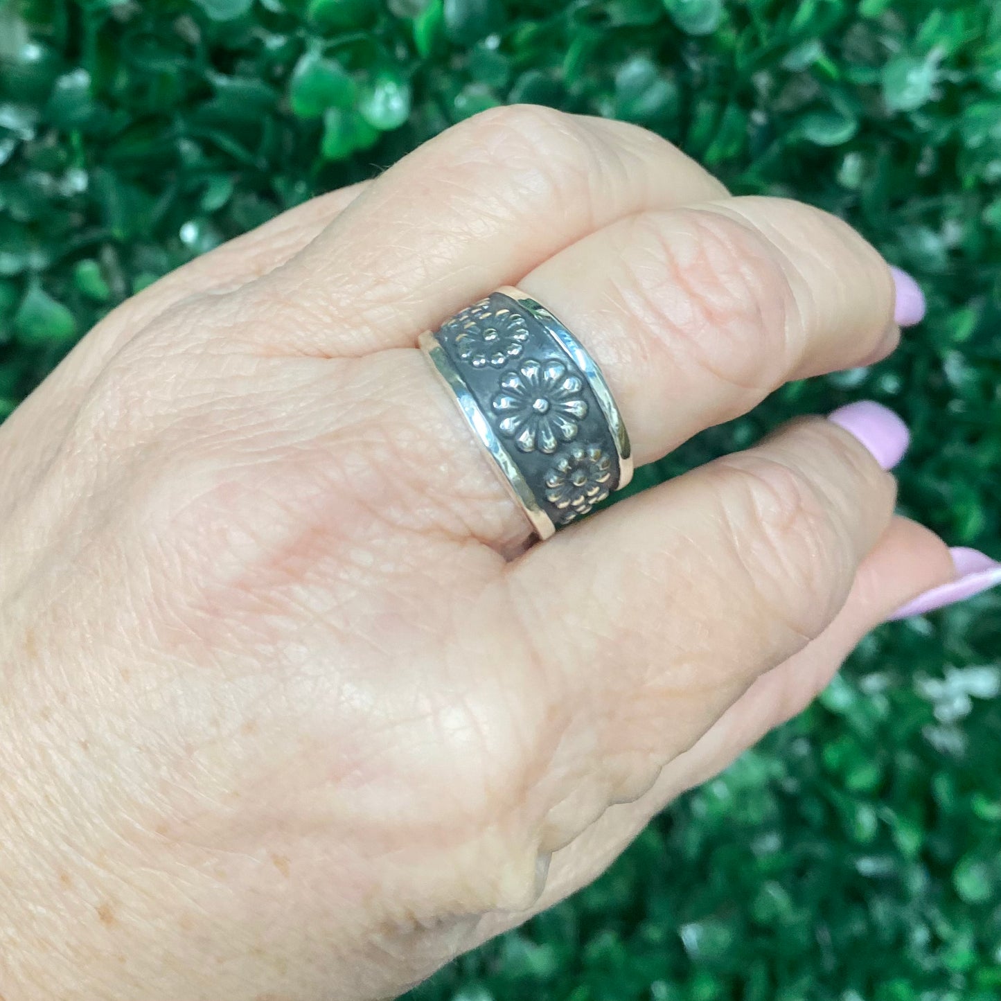 Stamped Daisy Sterling Silver Ring