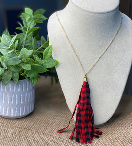 Checked tassel long necklace