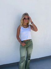 PREORDER: Blakeley Distressed Jeans In Olive and Camel Tall Inseam
