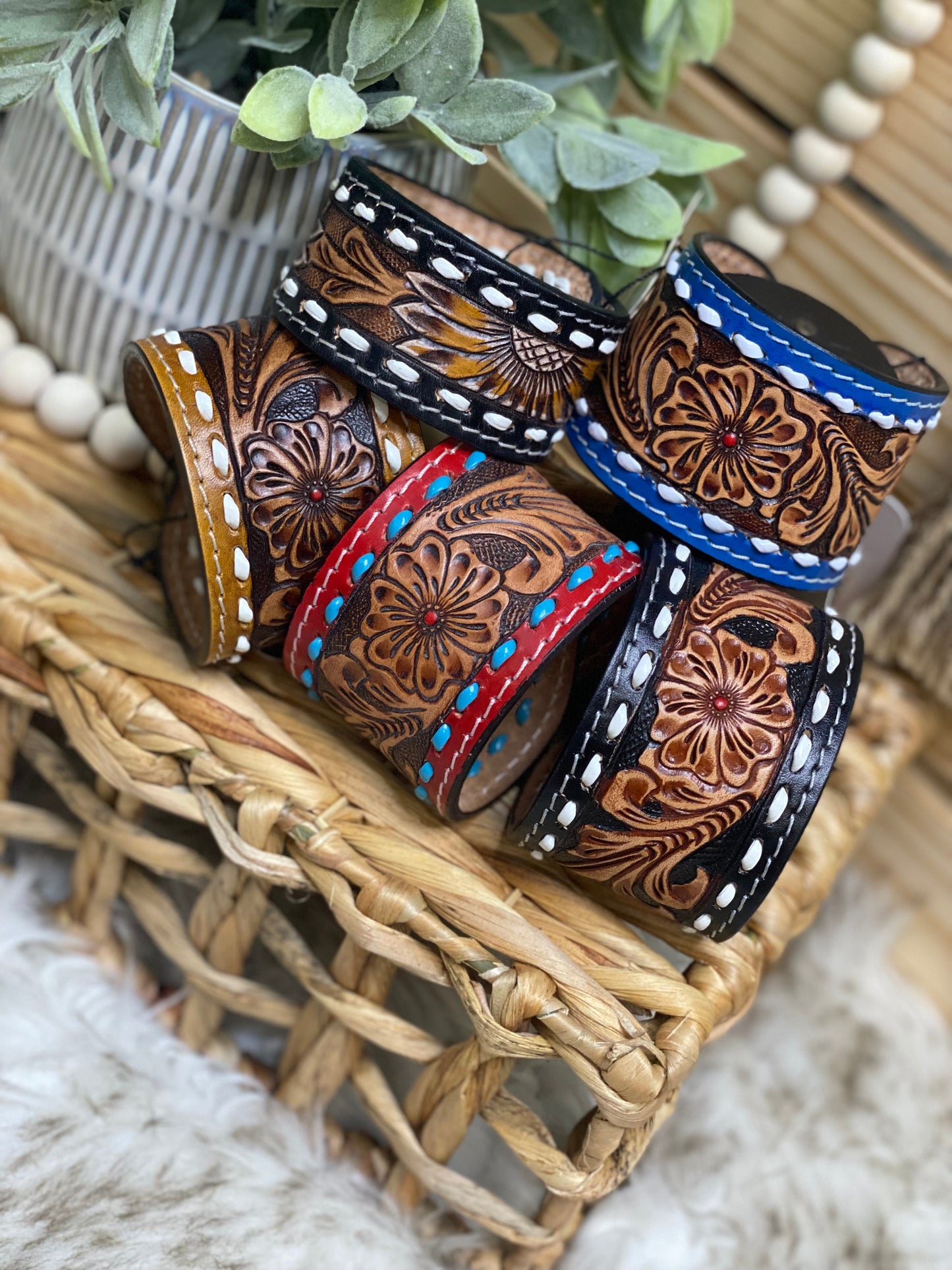 American Darling Tooled Leather Snap Bracelets