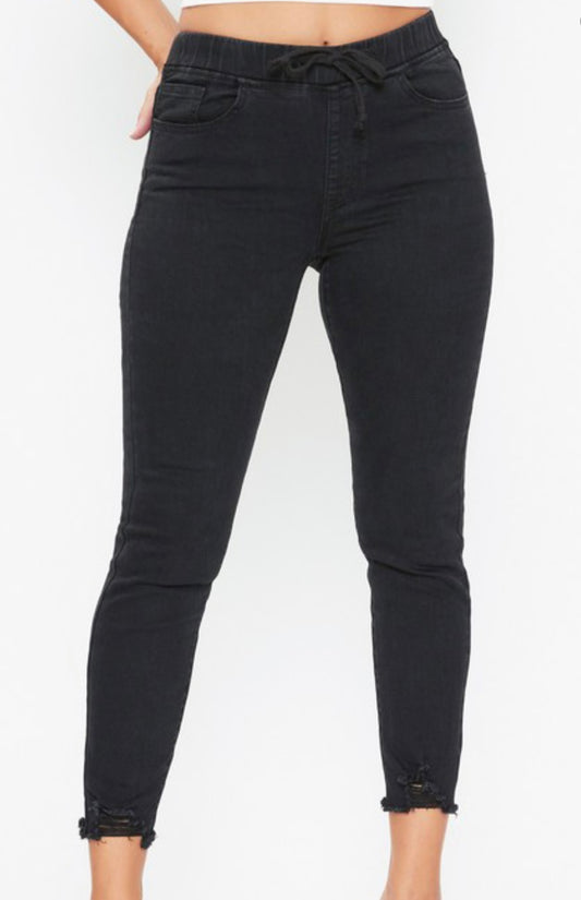 Skinny Distressed Black denim jogger waist *Final Sale*