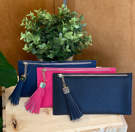Slim line pebble wallet with tassel