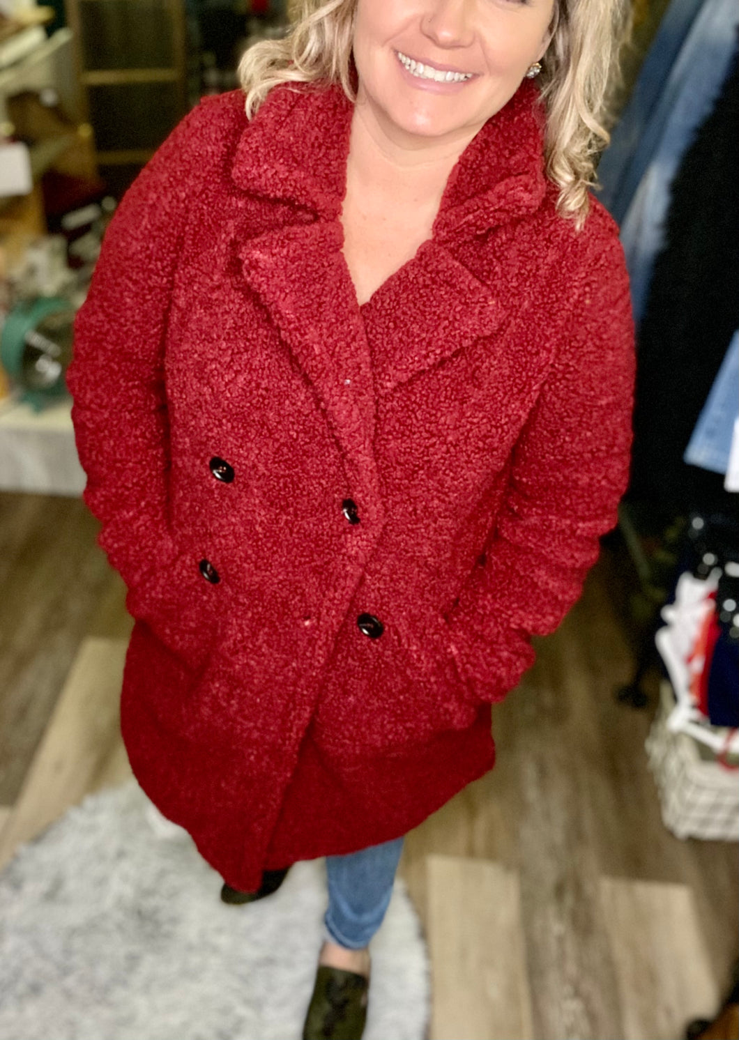 Ruby Red Wine teddy coat